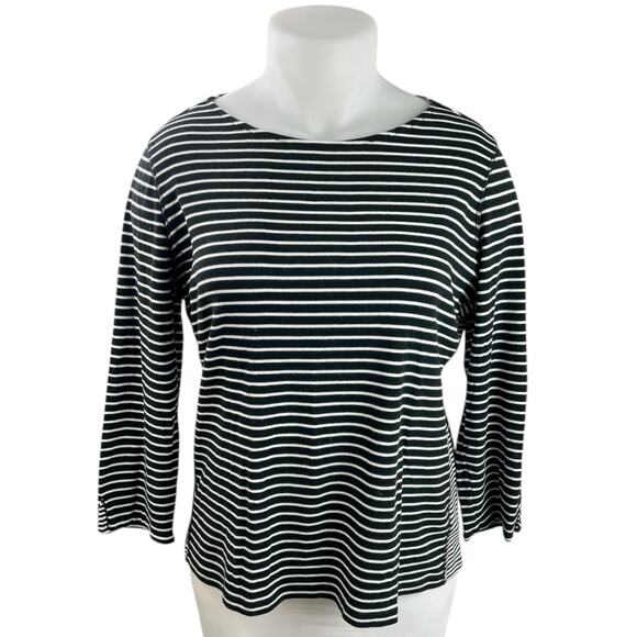 Chaps Black White Striped Long Sleeve 100% Cotton Knit T Shirt Tee Top Size 2XL - Picture 1 of 4